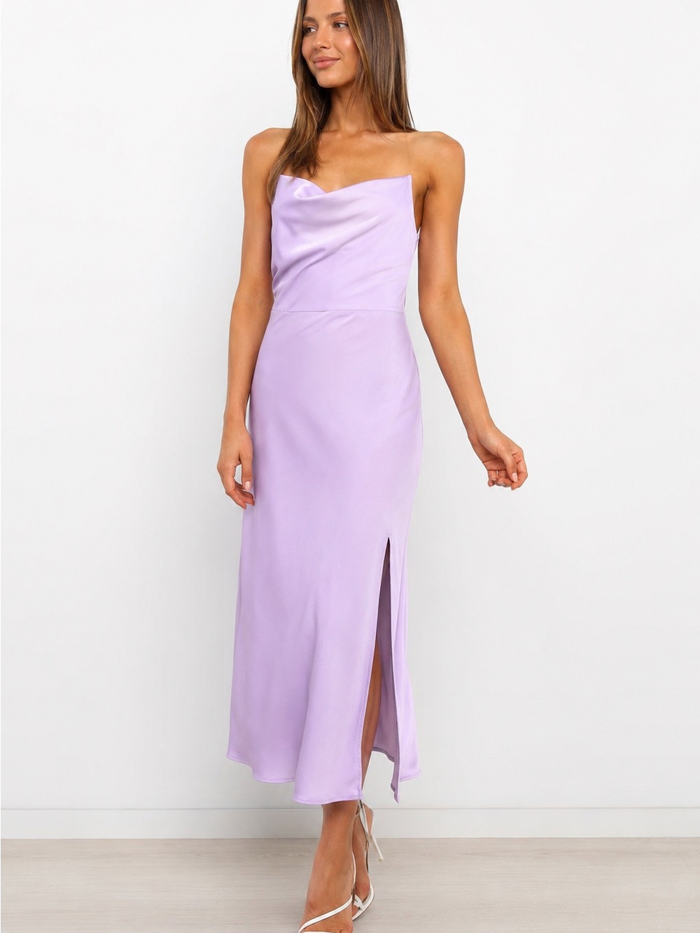 Princeton Lilac Strapless Cowl Neck Midi Dress